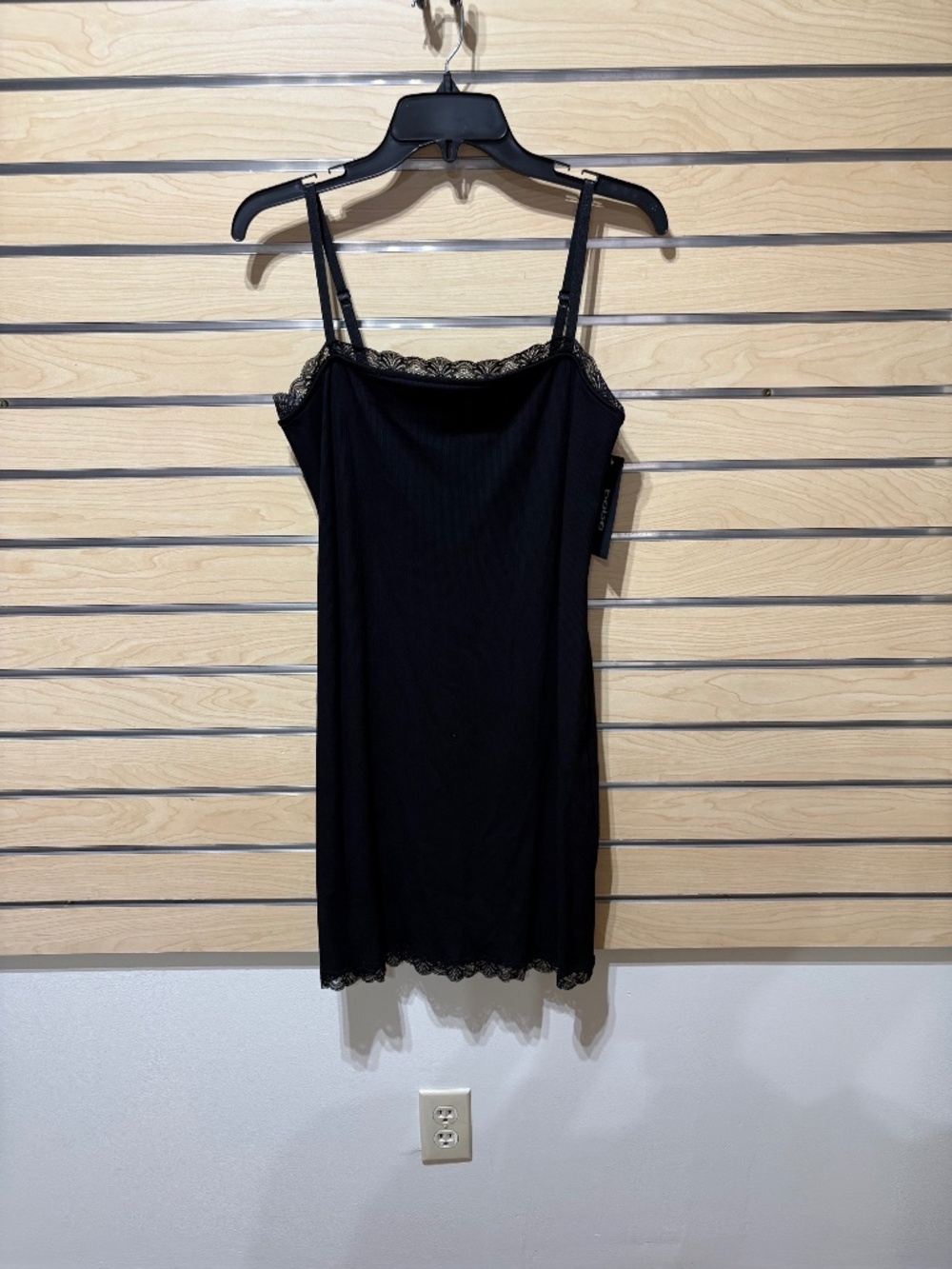 Bebe NWT black lace trim cowl neck mini dress size XS
